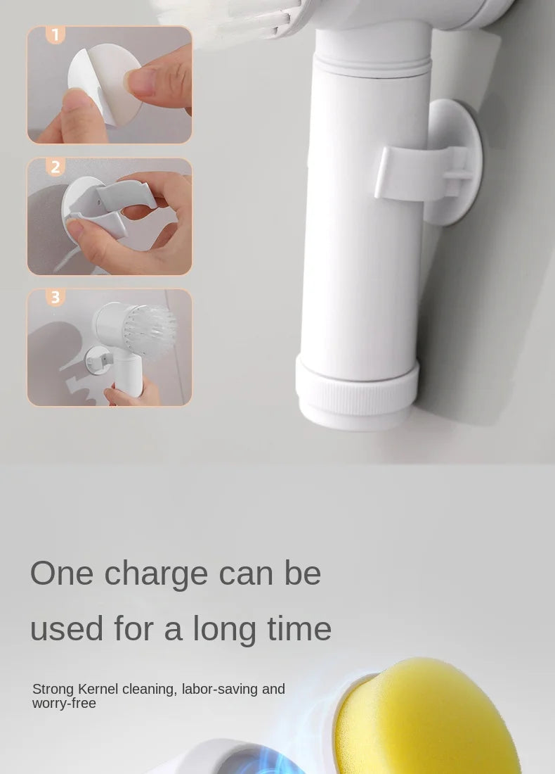 Escova de Limpeza Elétrica Multifuncional para Cozinha e Banheiro - Escovador de Mão Sem Fio para Pratos, Panelas e Caçarolas