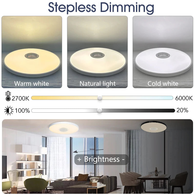 Luz de Teto LED RGB Inteligente com Alto-falante 30W 36W Reproduz áudio musical APP TUYA Bluetooth WIFI Decoração de Casa Quarto Sala de Estar