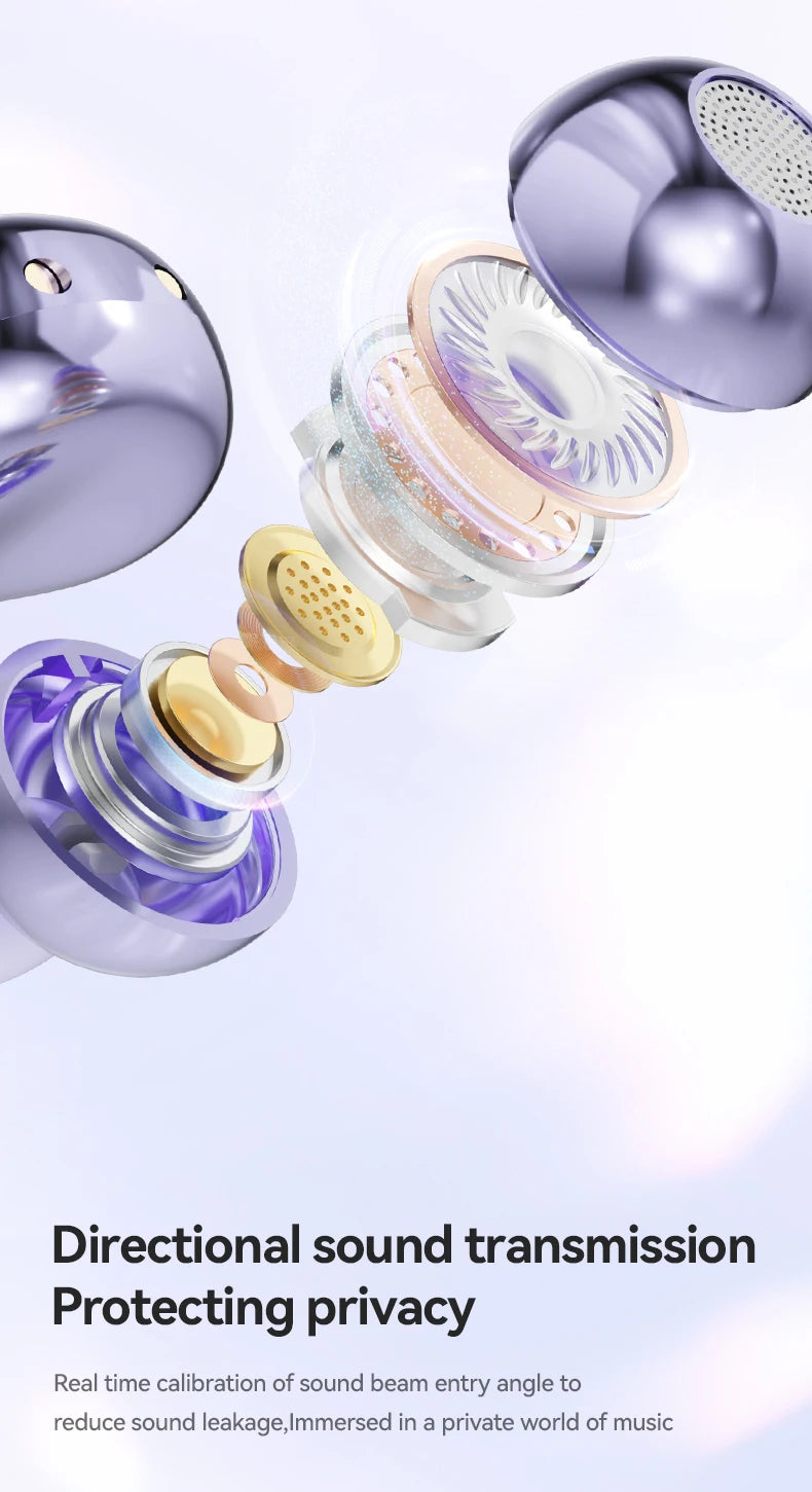 Fones de Ouvido Bluetooth 5.4 HIFI Sem Fio com Condução Óssea Clip On com Microfone, Tela Digital, À Prova D'Água, Headsets Esportivos 2025