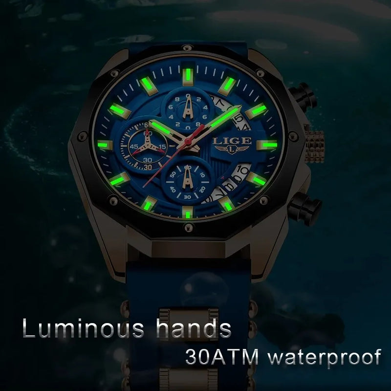 Relógios Masculinos LIGE Fashion Marca Top Luxo Silicone Esporte Relógio Masculino Quartzo Data Relógio à Prova D'Água Cronógrafo Relógio Masculino