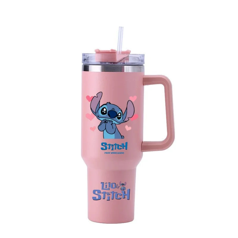 Copa Térmica de Café Lilo & Stitch com Canudo, Copo Térmico de Aço Inoxidável Isolado a Vácuo de 40oz para Bebidas Geladas, Copo de Viagem para Uso Externo