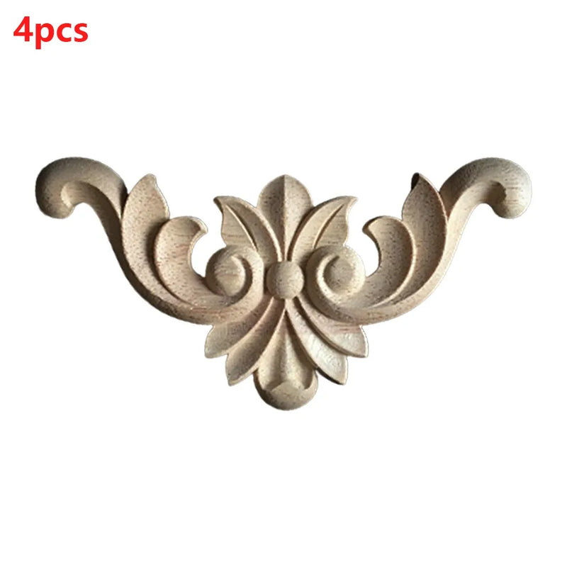 4pcs Wood Applique Carved Corner Onlay Furniture Mouldings Decal DIY For Frame Wall Door Cabinets Beige Decoration Crafts
