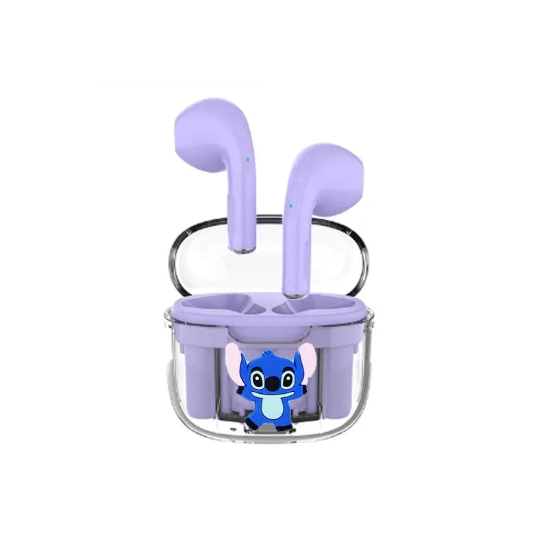 Novos Fones de Ouvido Disney Stitzer 2024 para Esportes, Jogos, Chamada, Audição, Estéreo Transparente com Caixa de Carregamento TWS Sem Fio Bluetooth