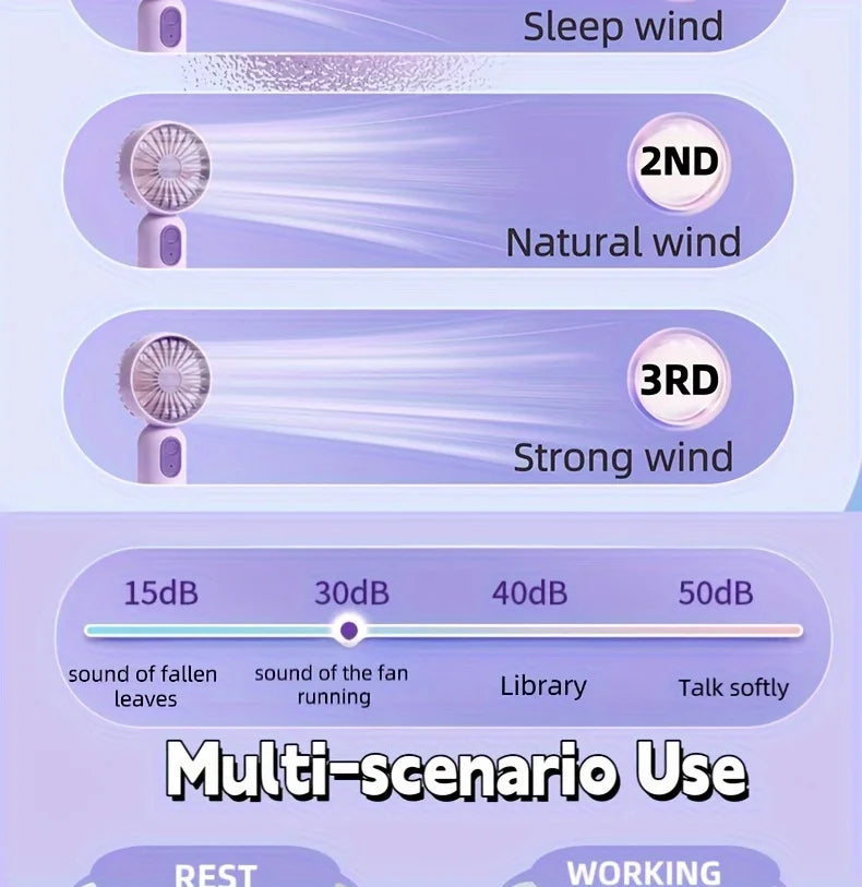 Ventilador Portátil Mini USB Recarregável com 3 Velocidades, Ventilador de Mão para Opção de Presente, Perfeito para Escritório, Atividades ao Ar Livre, Viagens, Camping