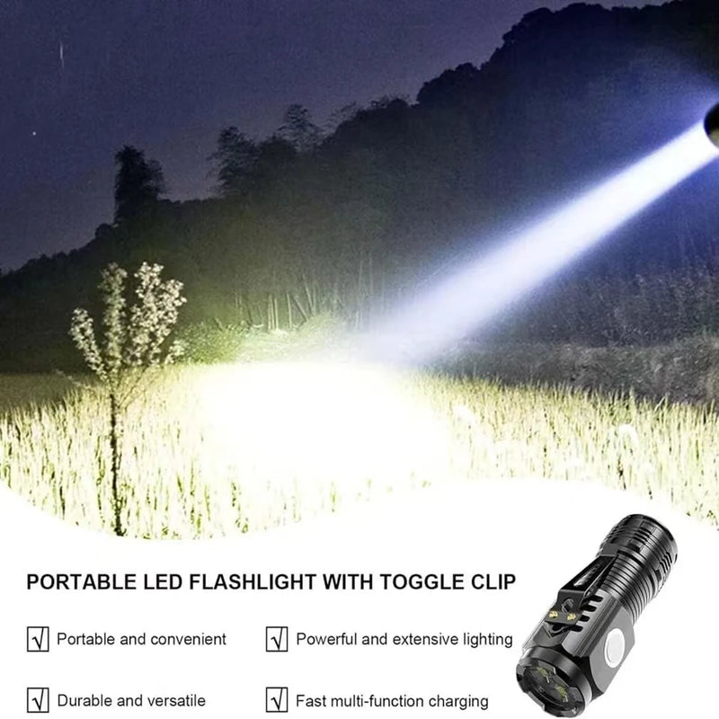 Lanterna LED de Luz Forte Recarregável Multifuncional para Longa Distância, Portátil para Uso Externo e Doméstico, Mini Lanterna com Clipe