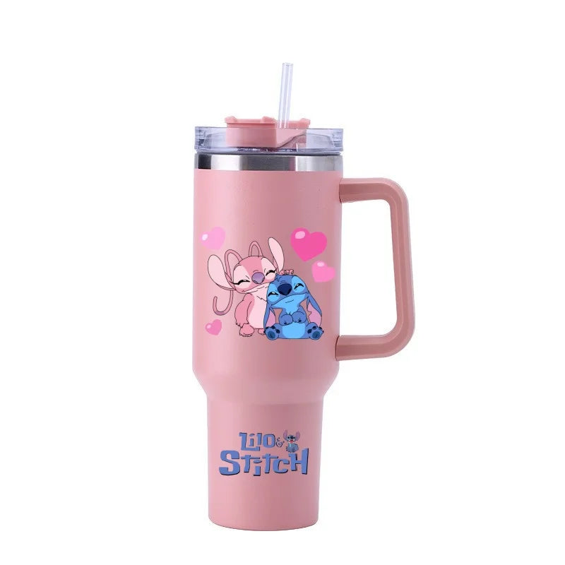 Copa Térmica de Café Lilo & Stitch com Canudo, Copo Térmico de Aço Inoxidável Isolado a Vácuo de 40oz para Bebidas Geladas, Copo de Viagem para Uso Externo