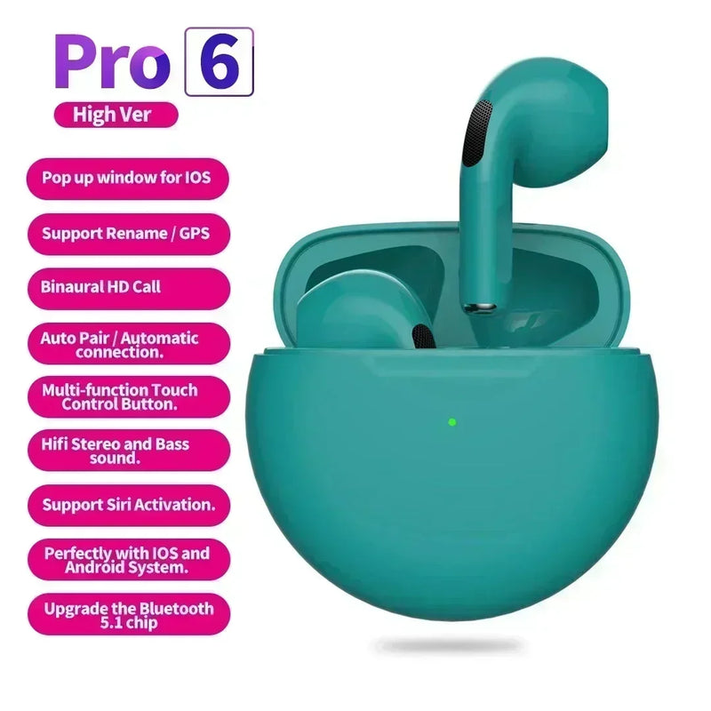 Novos Fones de Ouvido Sem Fio Pro 6 TWS com Microfone Fone Bluetooth Auriculares para Corrida Esportiva para Apple iPhone Xiaomi Pro6 Fones de Ouvido