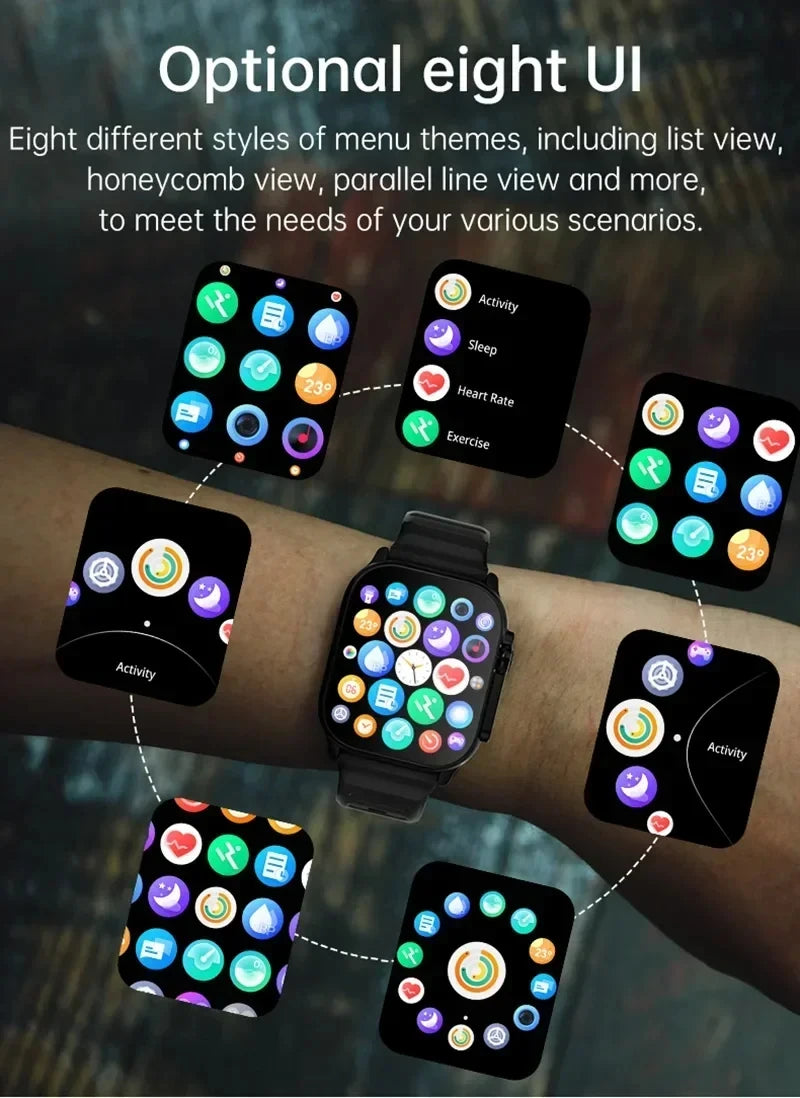 LAXASFIT T900Ultra Smartwatch Bluetooth Fala Smartwatch Alerta de Mensagens Monitor de Frequência Cardíaca Relógio Esportivo para Android iOS Homens Mulheres