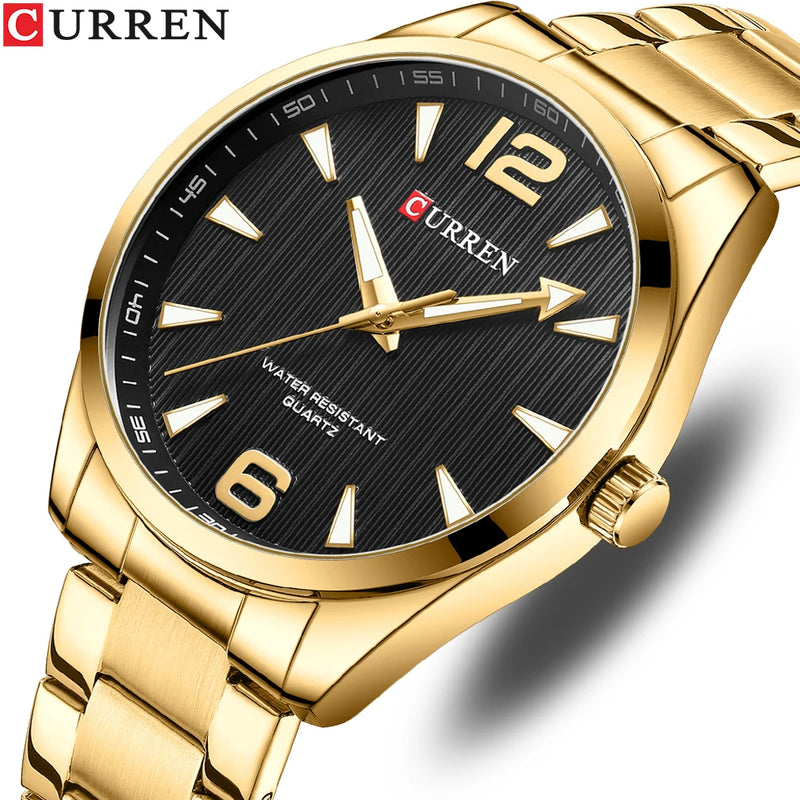Relógios Masculinos da Marca CURREN com Ponteiros Luminosos, Elegantes, com Pulseira de Aço Inoxidável para Homens.