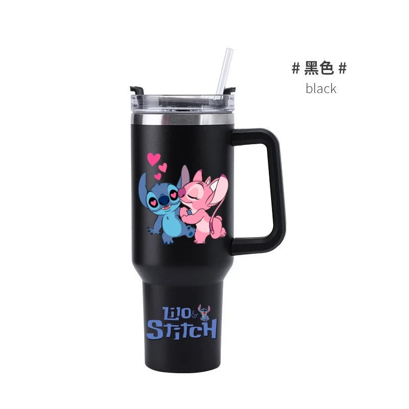 Copa Térmica de Café Lilo & Stitch com Canudo, Copo Térmico de Aço Inoxidável Isolado a Vácuo de 40oz para Bebidas Geladas, Copo de Viagem para Uso Externo