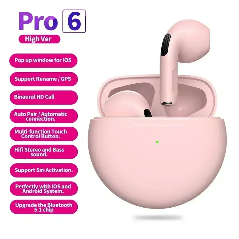 Novos Fones de Ouvido Sem Fio Pro 6 TWS com Microfone Fone Bluetooth Auriculares para Corrida Esportiva para Apple iPhone Xiaomi Pro6 Fones de Ouvido