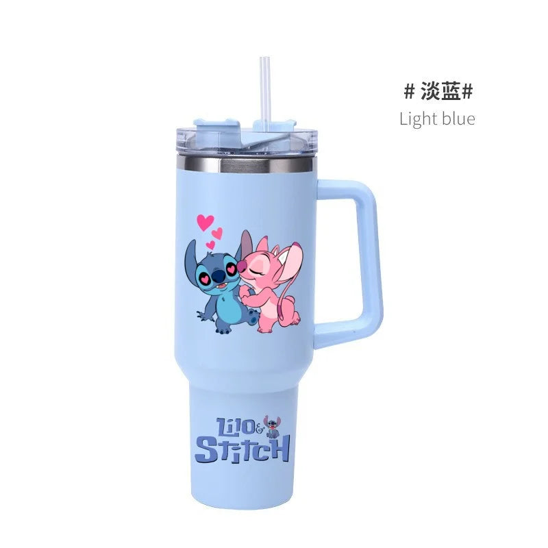 Copa Térmica de Café Lilo & Stitch com Canudo, Copo Térmico de Aço Inoxidável Isolado a Vácuo de 40oz para Bebidas Geladas, Copo de Viagem para Uso Externo