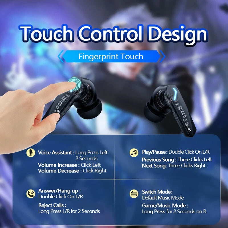 Fones de Ouvido Gaming Lenovo GM2 Pro Bluetooth 5.3 Headset Esportivo com Modo Duplo, Chamada HD, Redução de Ruído e Microfone para iPhone 2024
