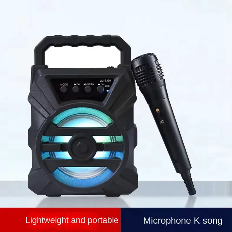 Caixa de som Bluetooth 500mAh, alto-falantes Bluetooth de alta potência com TF Udisk, karaokê portátil, subwoofers de som para dançar.