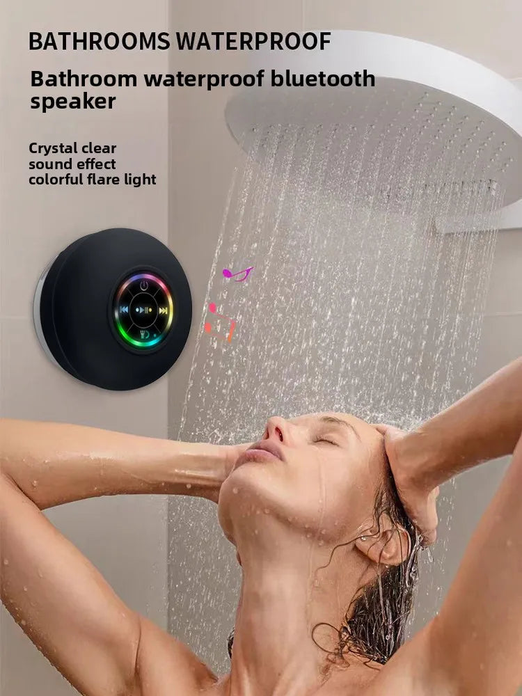 Mini Alto-Falante Portátil MINGCVIL Bluetooth à Prova d'Água IPX4 com Luzes LED para Banheiro e Área Externa, com Ventosa Grande que Pode Ser Fixada na Parede