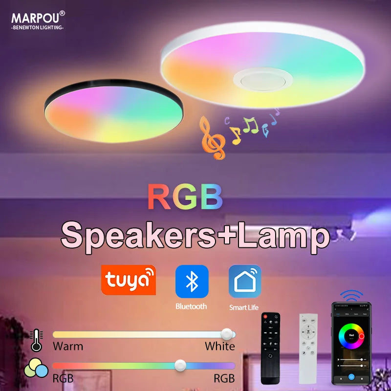 Luz de Teto LED RGB Inteligente com Alto-falante 30W 36W Reproduz áudio musical APP TUYA Bluetooth WIFI Decoração de Casa Quarto Sala de Estar