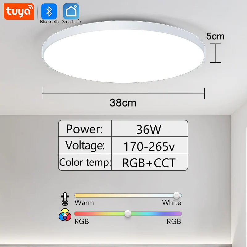 Luz de Teto LED RGB Inteligente com Alto-falante 30W 36W Reproduz áudio musical APP TUYA Bluetooth WIFI Decoração de Casa Quarto Sala de Estar