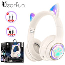 Fones de Ouvido Sem Fio RGB com Orelhas de Gato para PC, Bonito Fone de Ouvido Bluetooth em Forma de Cápsula Espacial 3D, Fone de Ouvido Gamer Dobrável para Presentes de Crianças e Meninas