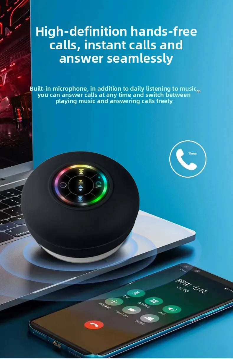 Mini Alto-Falante Portátil MINGCVIL Bluetooth à Prova d'Água IPX4 com Luzes LED para Banheiro e Área Externa, com Ventosa Grande que Pode Ser Fixada na Parede