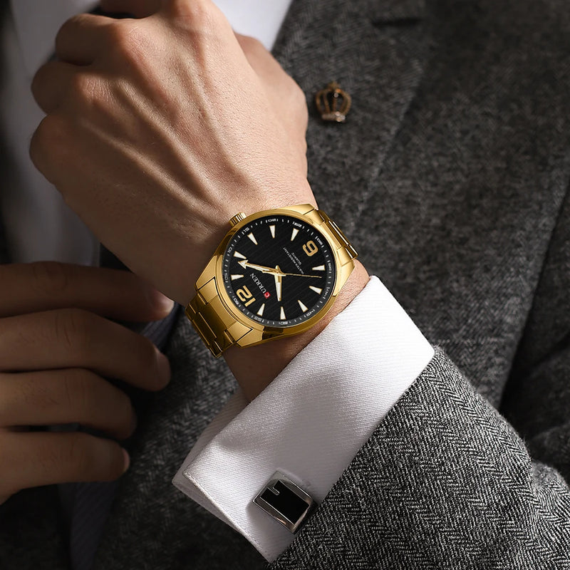Relógios Masculinos da Marca CURREN com Ponteiros Luminosos, Elegantes, com Pulseira de Aço Inoxidável para Homens.
