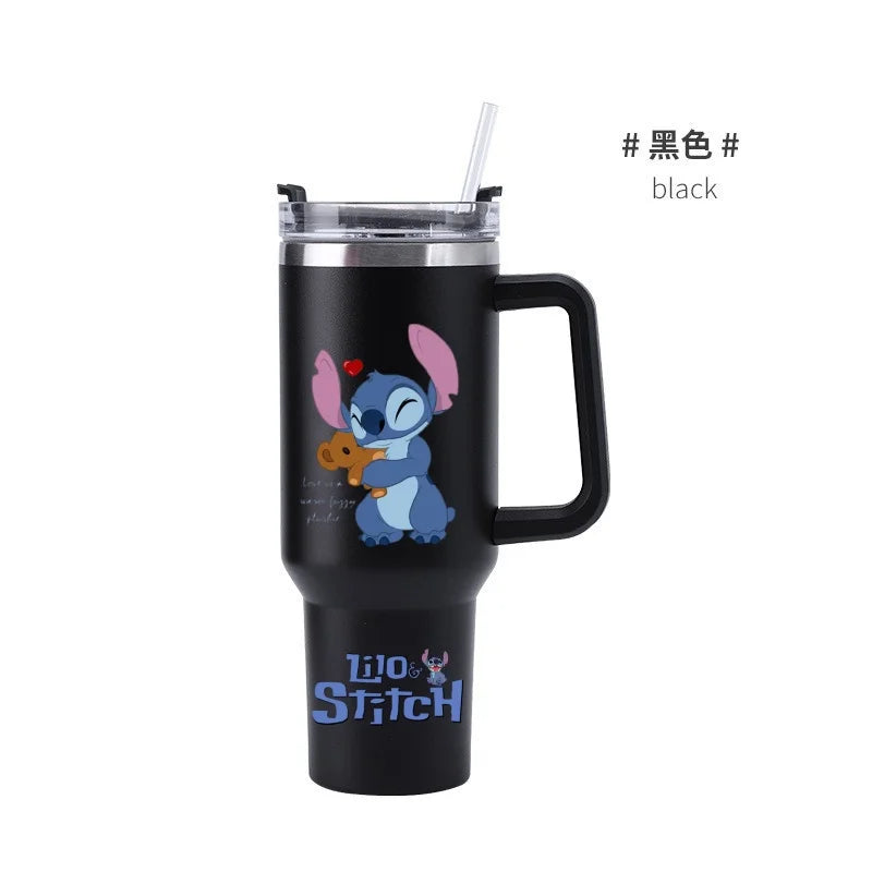 Copa Térmica de Café Lilo & Stitch com Canudo, Copo Térmico de Aço Inoxidável Isolado a Vácuo de 40oz para Bebidas Geladas, Copo de Viagem para Uso Externo
