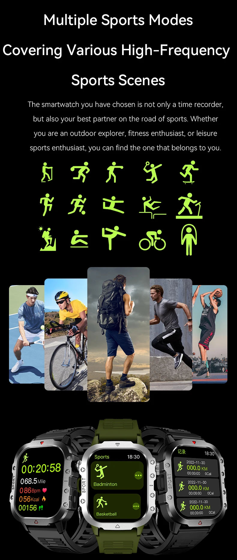 Relógio Inteligente Militar Rugged LAXASFIT 2025 - Relógio Masculino para Atividades ao Ar Livre com Tela Touch HD de 2.01" e Chamada por Voz via Bluetooth