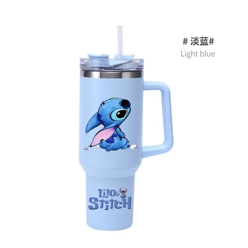 Copa Térmica de Café Lilo & Stitch com Canudo, Copo Térmico de Aço Inoxidável Isolado a Vácuo de 40oz para Bebidas Geladas, Copo de Viagem para Uso Externo