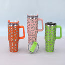 Copo de Aço Inoxidável com Estampa de Leopardo 40oz com Canudo 1Pc Copo de Carro Portátil de Grande Capacidade