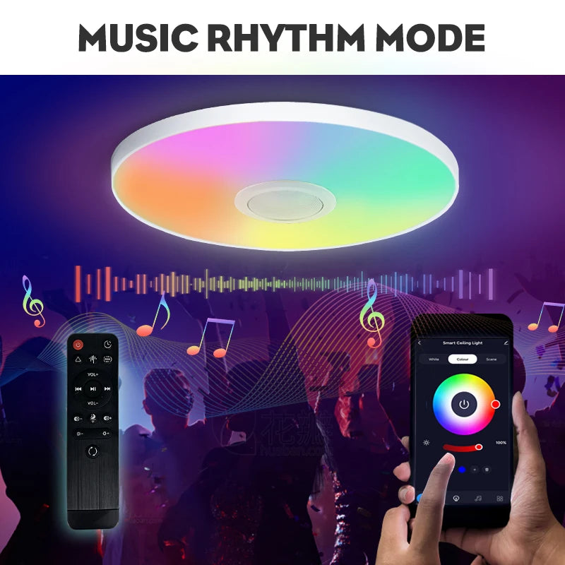 Luz de Teto LED RGB Inteligente com Alto-falante 30W 36W Reproduz áudio musical APP TUYA Bluetooth WIFI Decoração de Casa Quarto Sala de Estar