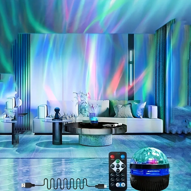 Projetor Galaxy USB Aurora 5V Luz Noturna 360° Rotativa, Luzes Coloridas GB com Controle Remoto para Decoração de Sala de Home Theater