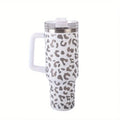 Copo de Aço Inoxidável com Estampa de Leopardo 40oz com Canudo 1Pc Copo de Carro Portátil de Grande Capacidade