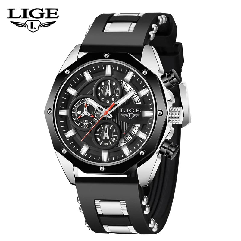 Relógios Masculinos LIGE Fashion Marca Top Luxo Silicone Esporte Relógio Masculino Quartzo Data Relógio à Prova D'Água Cronógrafo Relógio Masculino
