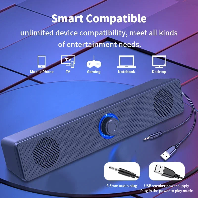 Barra de Som com Fio e Bluetooth Sem Fio, Caixa de Som USB Alimentada para TV, PC, Laptop, Jogos e Sistema de Áudio Surround para Home Theater