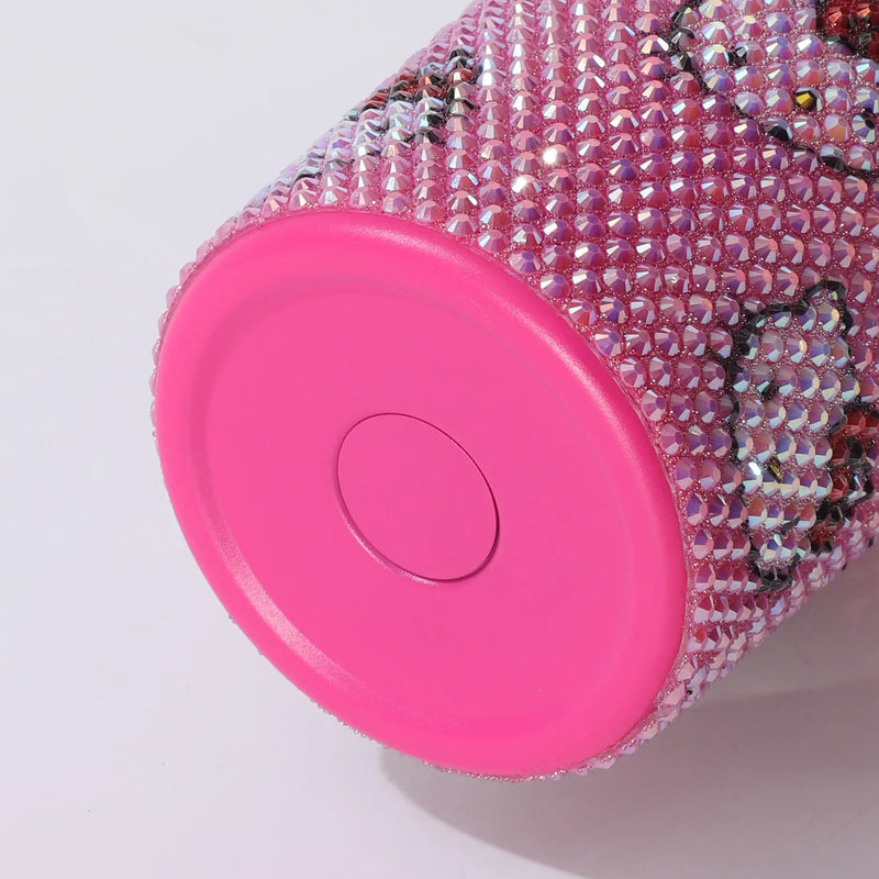 Copo a Vácuo de Aço Inoxidável Hello Kitty 40oz com Desenho de Desenho Animado, Copo Isolado com Estrass, Copo para Carro com Alça e Canudo, Grande Capacidade, Presente