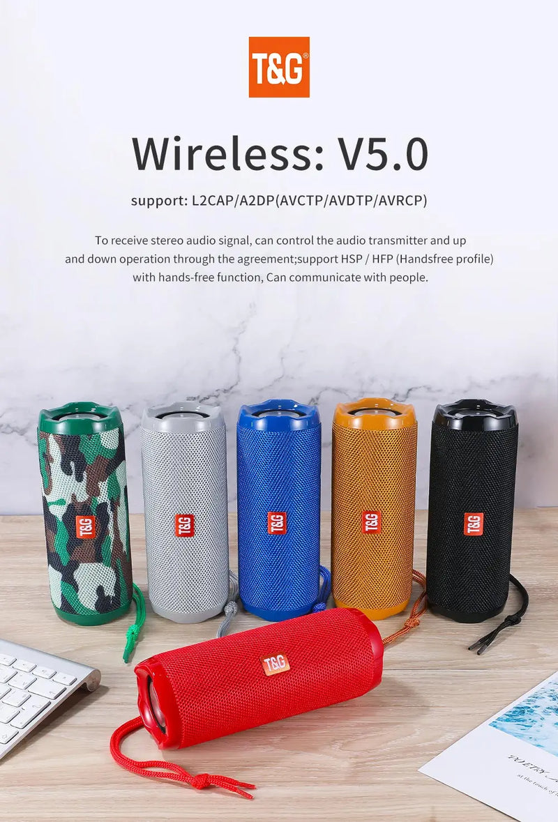 Caixa de Som Bluetooth TG191 Outdoor Portátil TWS True Wireless, À Prova d'Água, Subwoofer Potente, Som Estéreo Surround para FM