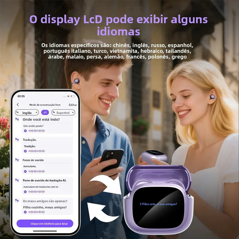 Fones de ouvido Bluetooth HTC NE32 V6.0 AI com tela sensível ao toque LCD, clipe para orelha OWS, fones de ouvido sem fio, tradutor, fones de ouvido com redução de ruído para chamadas