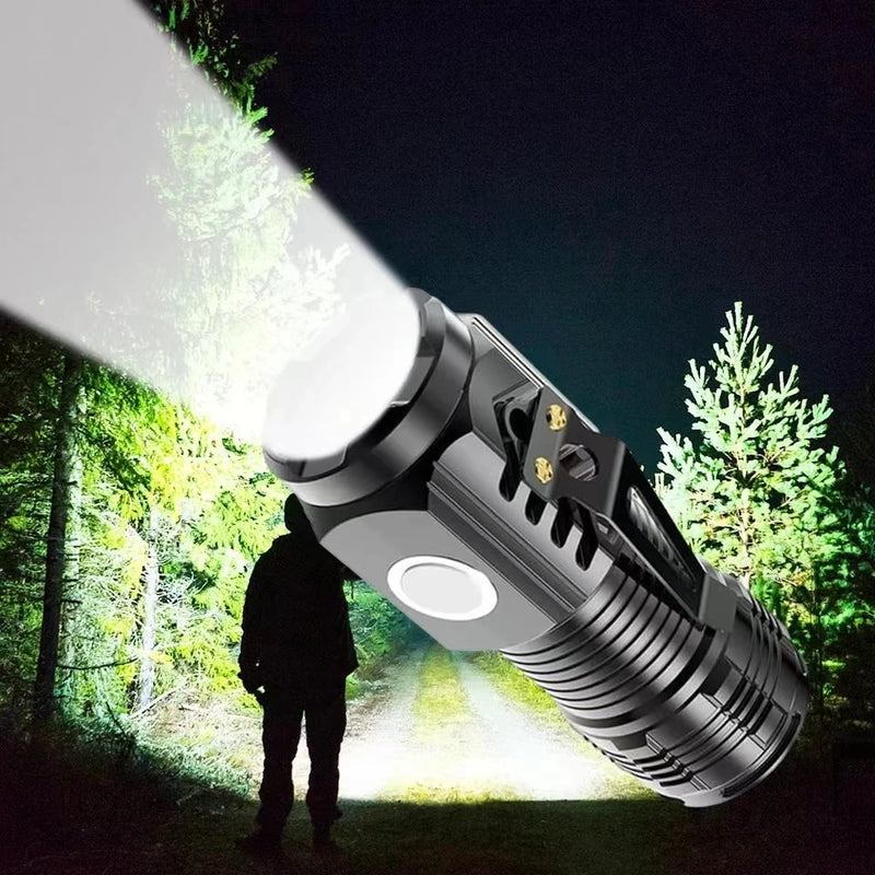 Lanterna LED de Luz Forte Recarregável Multifuncional para Longa Distância, Portátil para Uso Externo e Doméstico, Mini Lanterna com Clipe