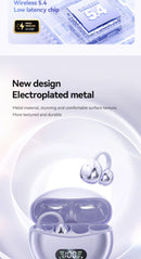 Fones de Ouvido Bluetooth 5.4 HIFI Sem Fio com Condução Óssea Clip On com Microfone, Tela Digital, À Prova D'Água, Headsets Esportivos 2025