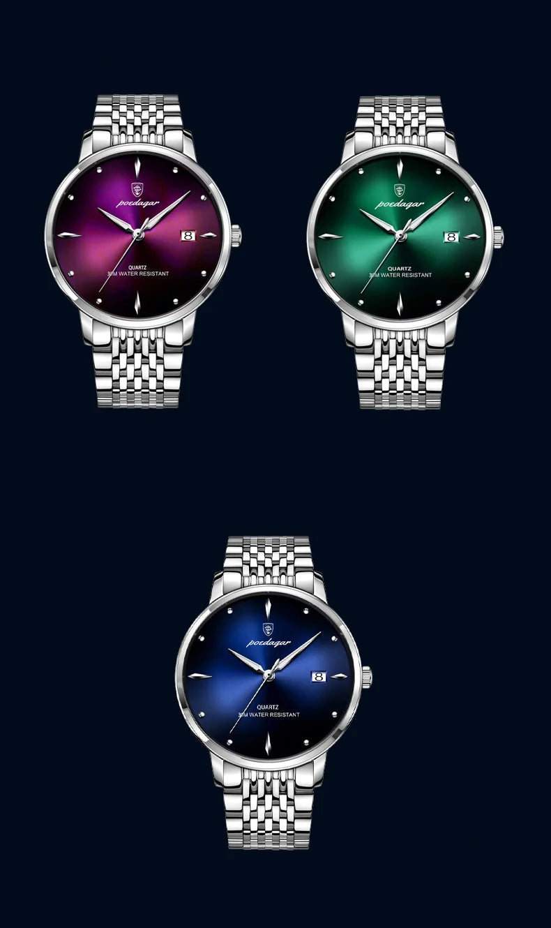 Relógio Masculino Esportivo de Luxo POEDAGAR à Prova D'Água Luminosa de Aço Inoxidável com Data para Homens, Relógio de Quartzo para Negócios