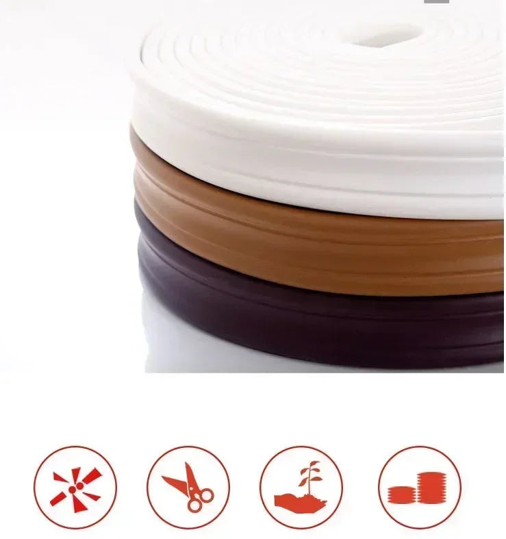 Fita Decorativa Auto-Adesiva de Parede Soft Line NBR 5M para Rodapé, Acabamento de Azulejo, Bordas Anticollision, Moldura, Adesivo 3D para Paredes