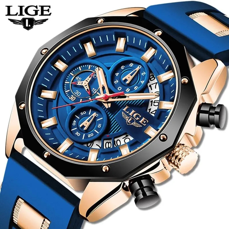 Relógios Masculinos LIGE Fashion Marca Top Luxo Silicone Esporte Relógio Masculino Quartzo Data Relógio à Prova D'Água Cronógrafo Relógio Masculino