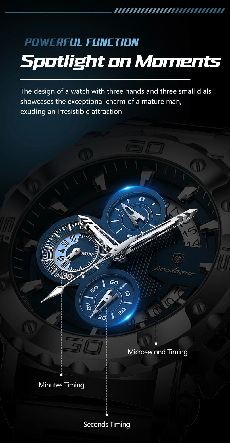 Relógio de Luxo POEDAGAR para Homens com Calendário Luminosa à Prova d'Água Relógio Masculino Cronógrafo em Aço Inoxidável Relógios de Quartzo Masculinos Reloj