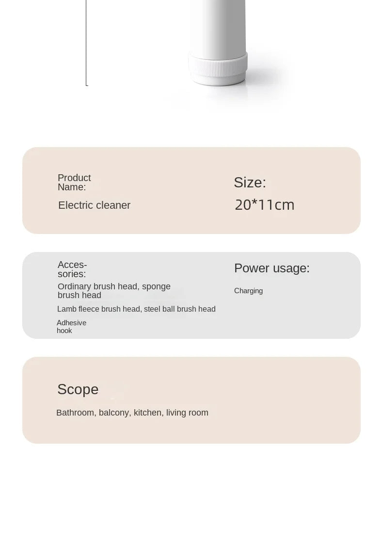 Escova de Limpeza Elétrica Multifuncional para Cozinha e Banheiro - Escovador de Mão Sem Fio para Pratos, Panelas e Caçarolas