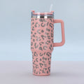 Copo de Aço Inoxidável com Estampa de Leopardo 40oz com Canudo 1Pc Copo de Carro Portátil de Grande Capacidade