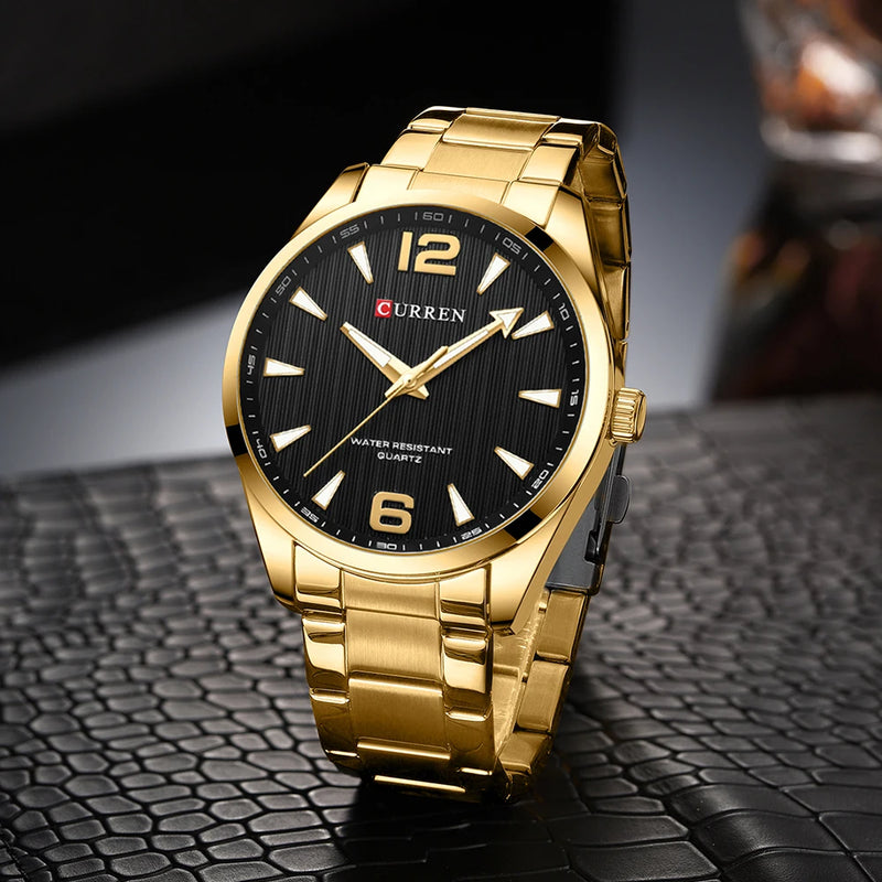 Relógios Masculinos da Marca CURREN com Ponteiros Luminosos, Elegantes, com Pulseira de Aço Inoxidável para Homens.