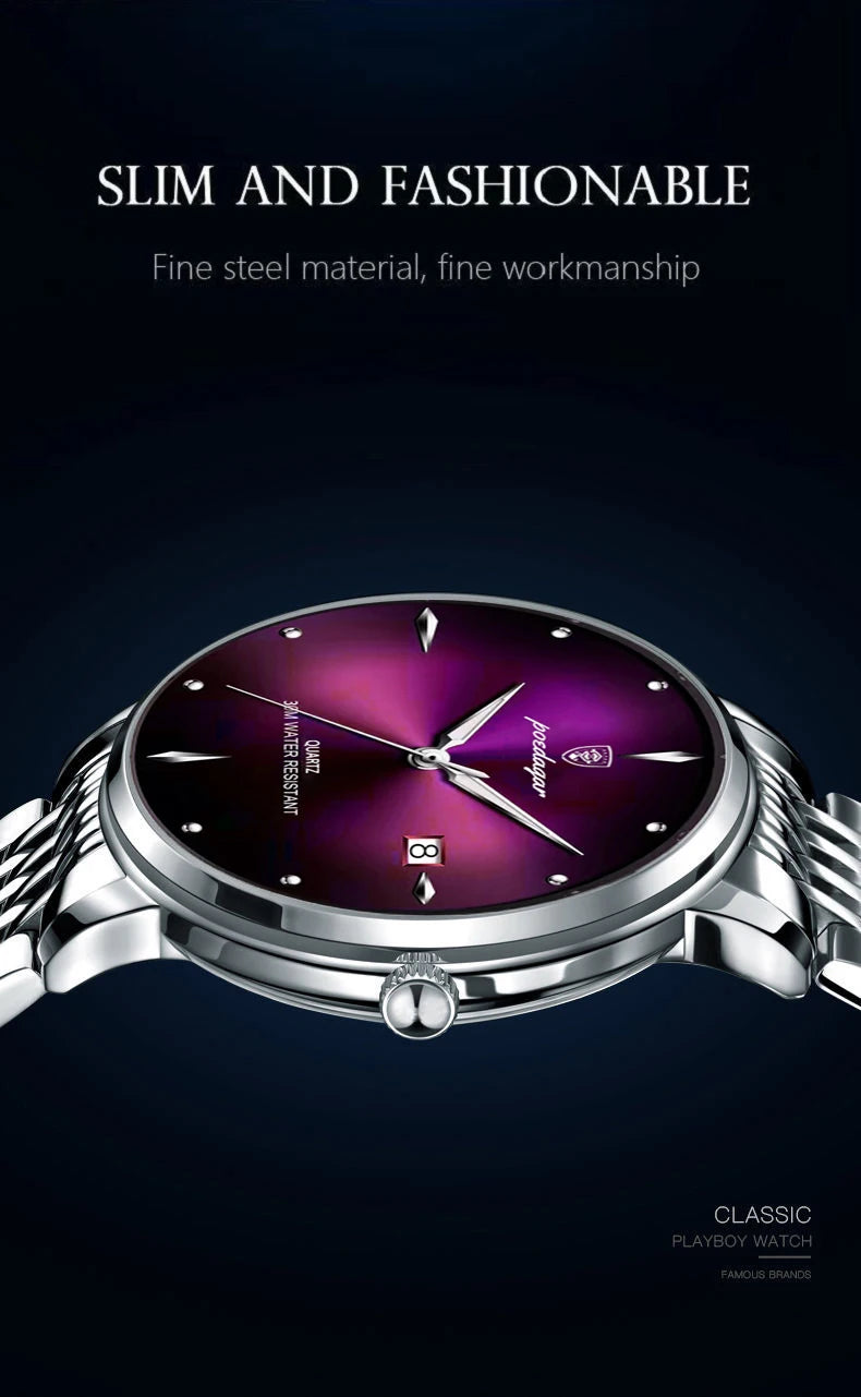 Relógio Masculino Esportivo de Luxo POEDAGAR à Prova D'Água Luminosa de Aço Inoxidável com Data para Homens, Relógio de Quartzo para Negócios