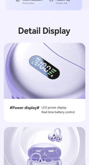 Fones de Ouvido Bluetooth 5.4 HIFI Sem Fio com Condução Óssea Clip On com Microfone, Tela Digital, À Prova D'Água, Headsets Esportivos 2025