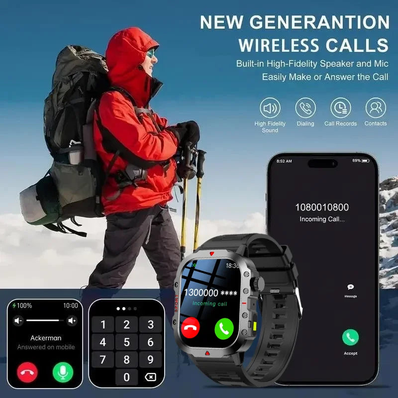 Relógio Inteligente Militar Rugged LAXASFIT 2025 - Relógio Masculino para Atividades ao Ar Livre com Tela Touch HD de 2.01" e Chamada por Voz via Bluetooth