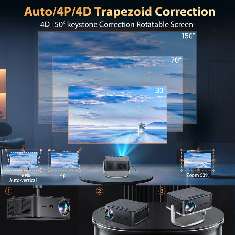 Projetor XIWBSY 35000 Lúmens Android 12 Bluetooth 5.2 Autofoco Projetor LED Smart 4K Portátil 3D Cinema em Casa Beamer IPTV