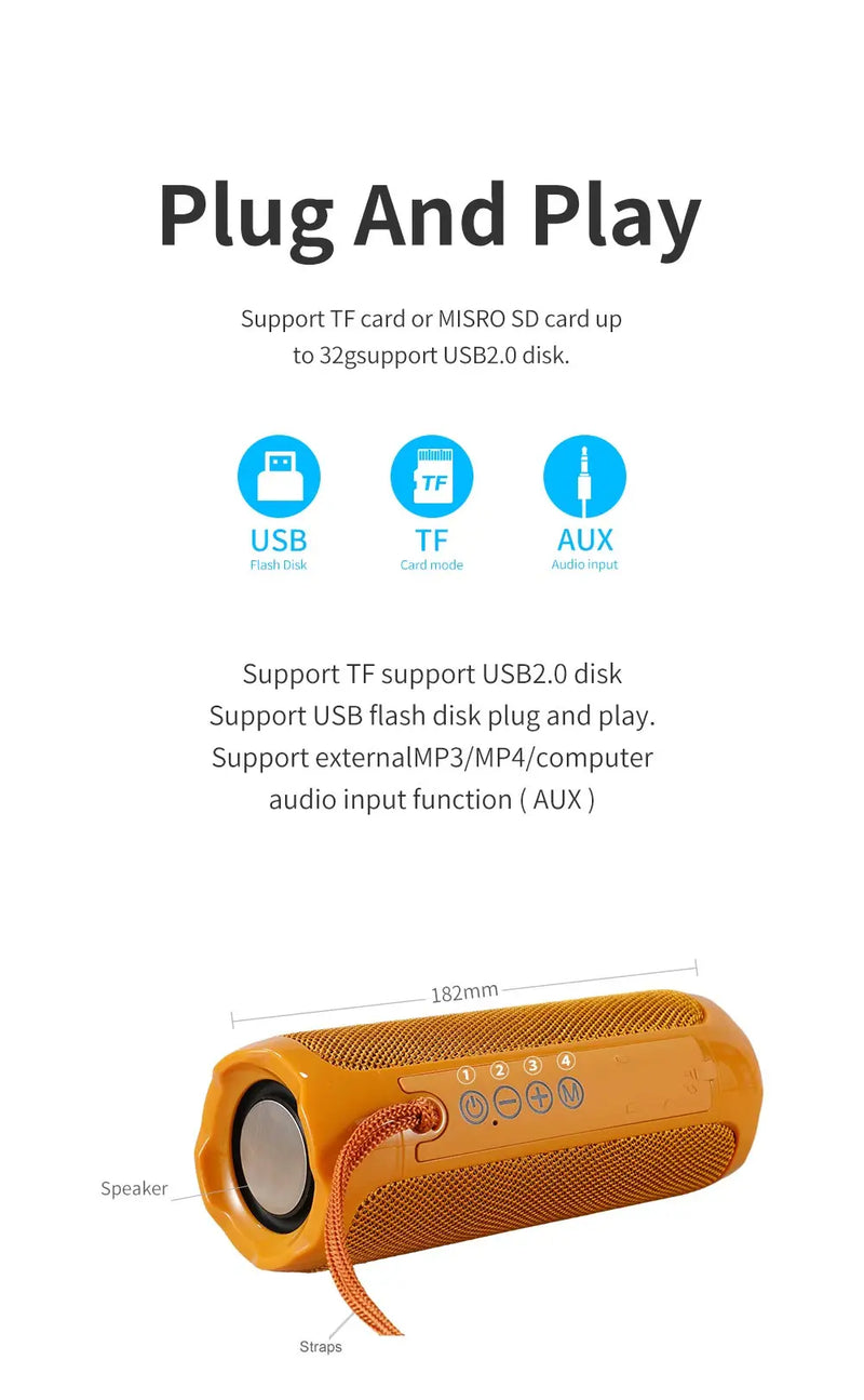 Caixa de Som Bluetooth TG191 Outdoor Portátil TWS True Wireless, À Prova d'Água, Subwoofer Potente, Som Estéreo Surround para FM